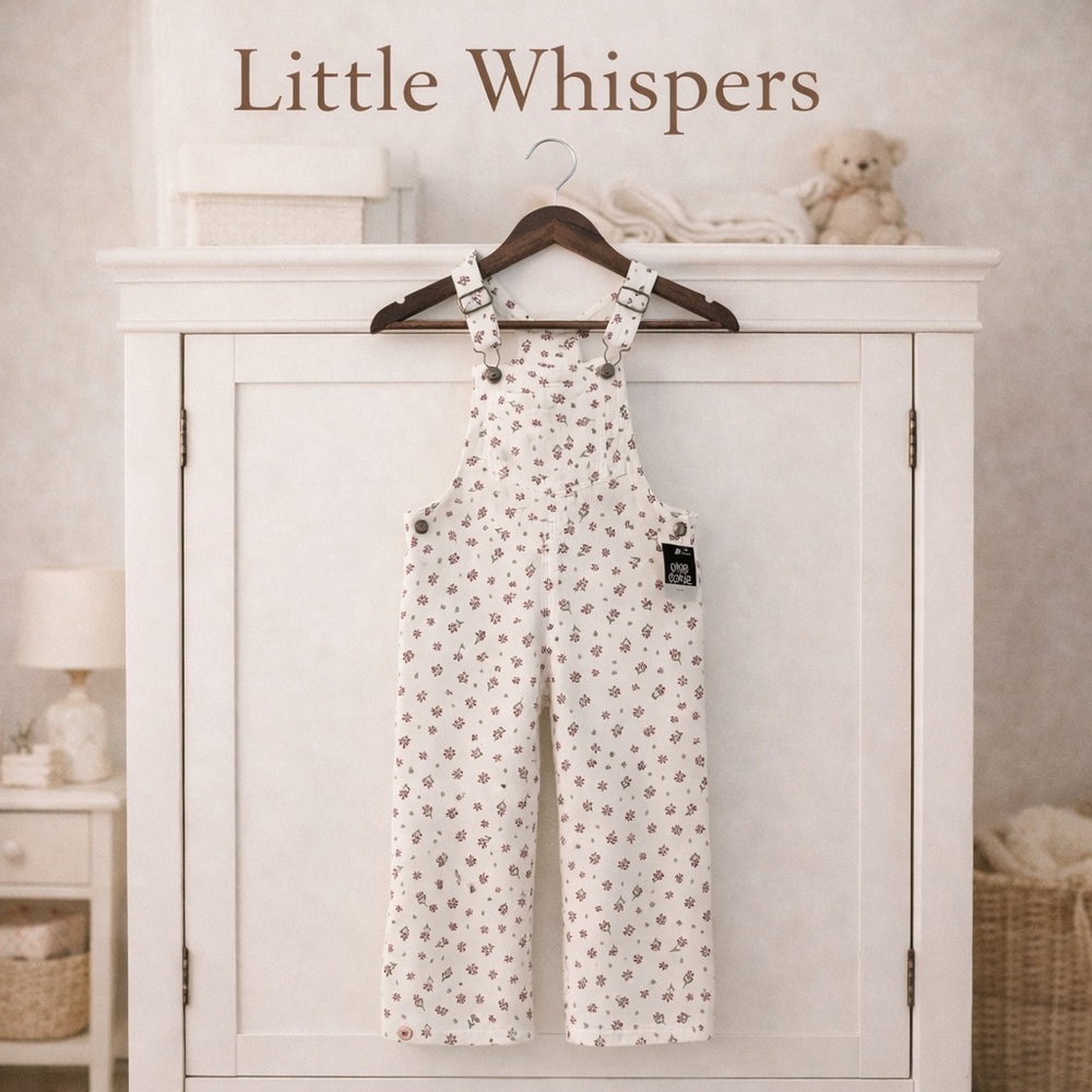 NWT Okie Dokie Floral Corduroy Overalls 5T | Cream Wide Leg Toddler